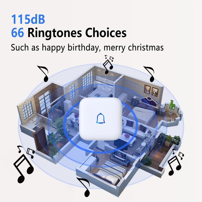 LeadGo Wireless Doorbell IP66 Waterproof 1000 Feet with 66 Chimes 115dB 7 volume levels Mute Mode with LED Flash Doorbell Ringer Wireless for Kids Room Teachers Classroom Home Office & Hearing-Impaired - Image 5